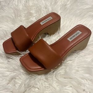 Steve Madden Women’s Orange Brown Slip On Block Heel Sandals Size 7